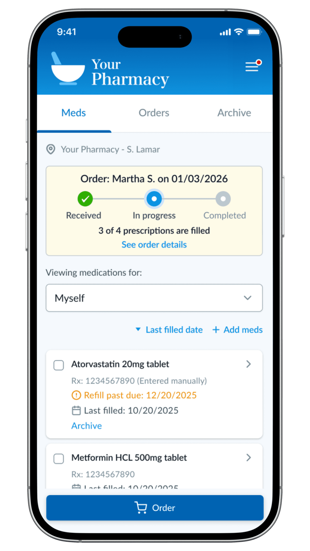Patient Portal screen for managing family care and appointments